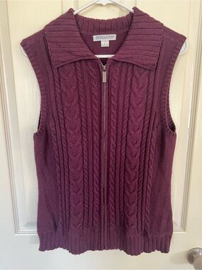 Pendleton Plum Cable Knit Sleeveless Zip Cardigan Vest L